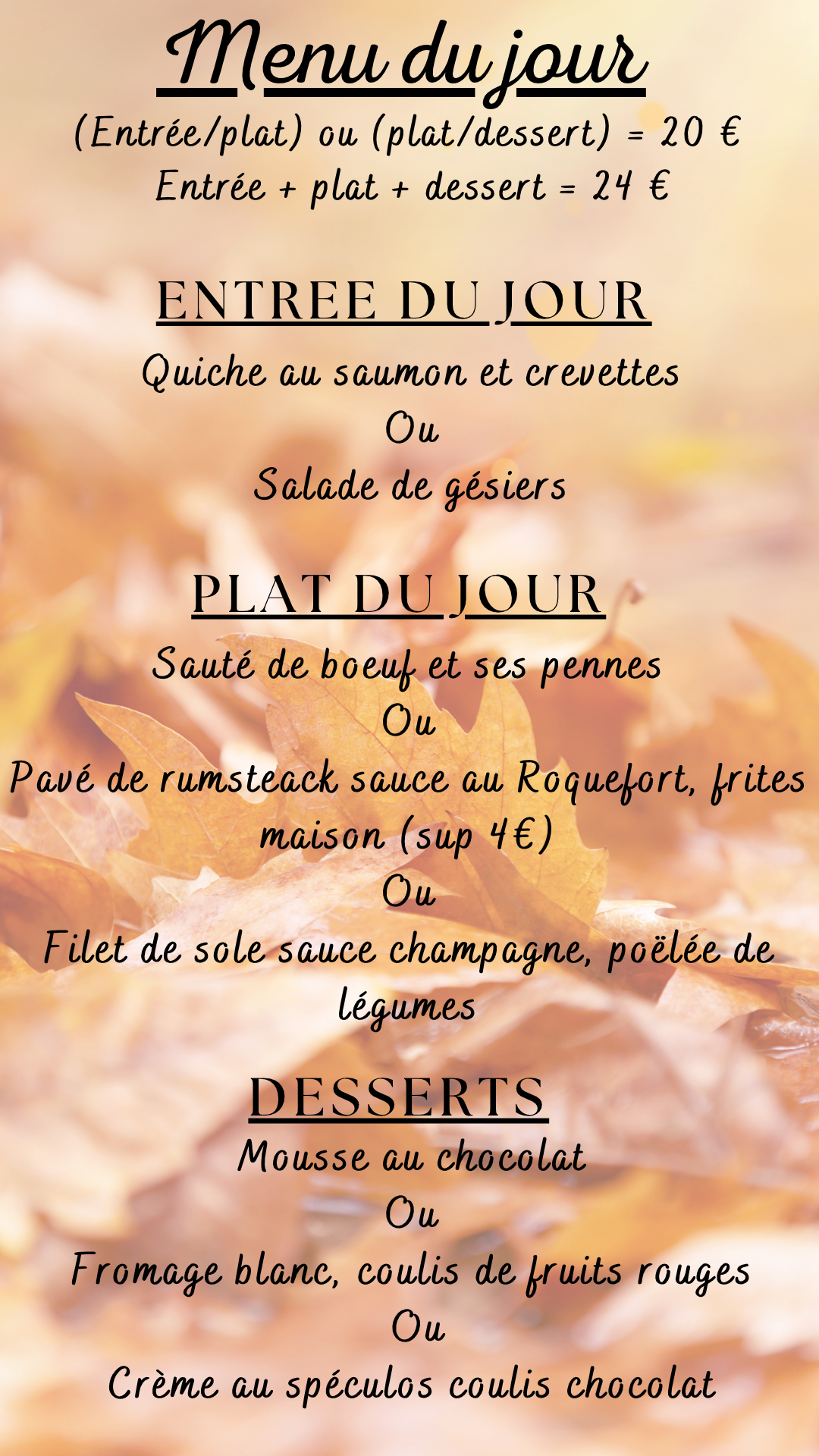 Menu du jour : Jeudi 22 octobre 2026 - Midi