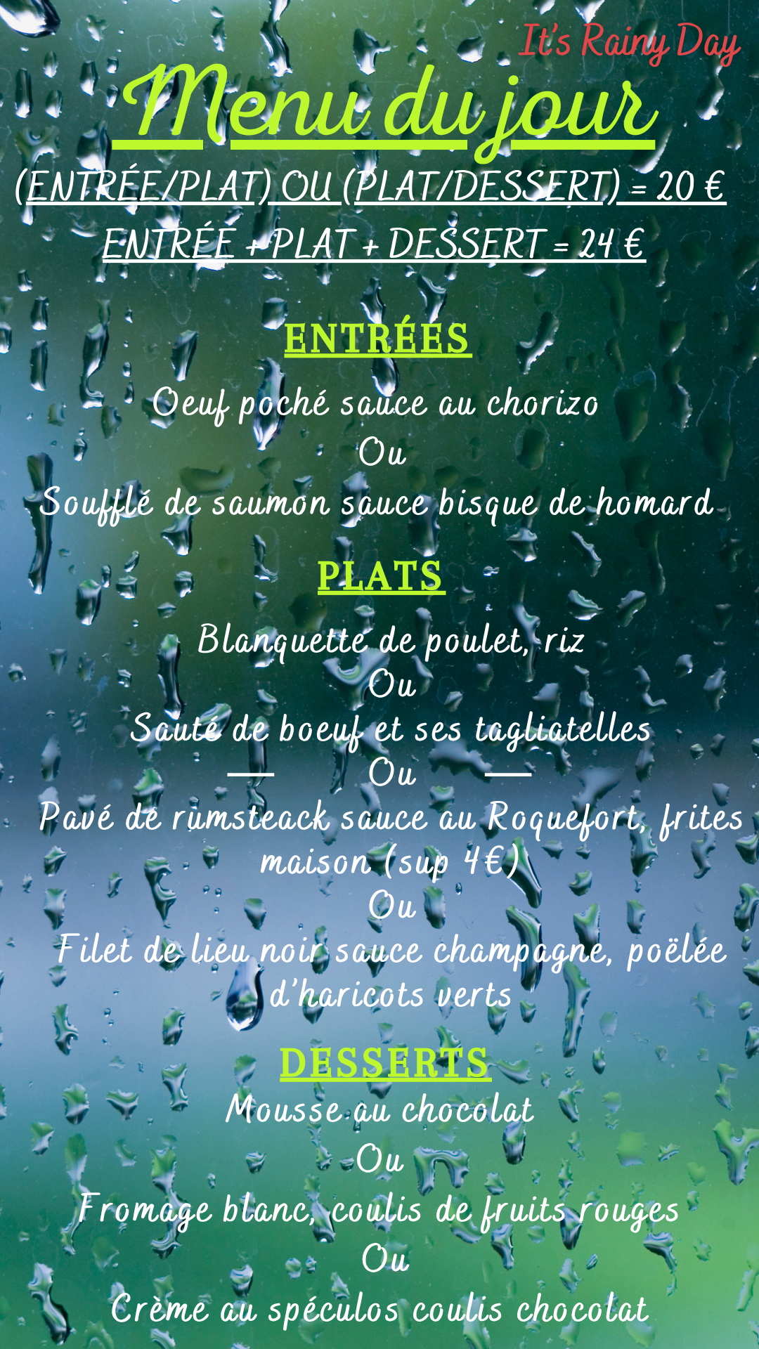 Menu du jour :  Vendredi 23 octobre 2026 - Midi