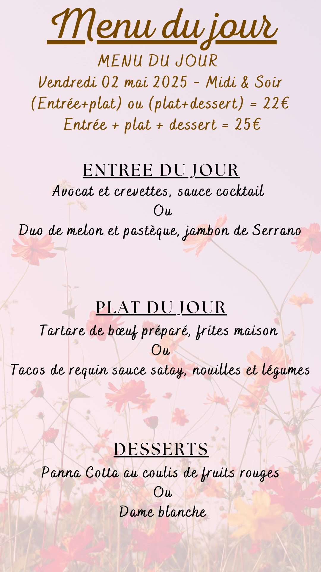Menu du jour du Vendredi 02 mai 2025