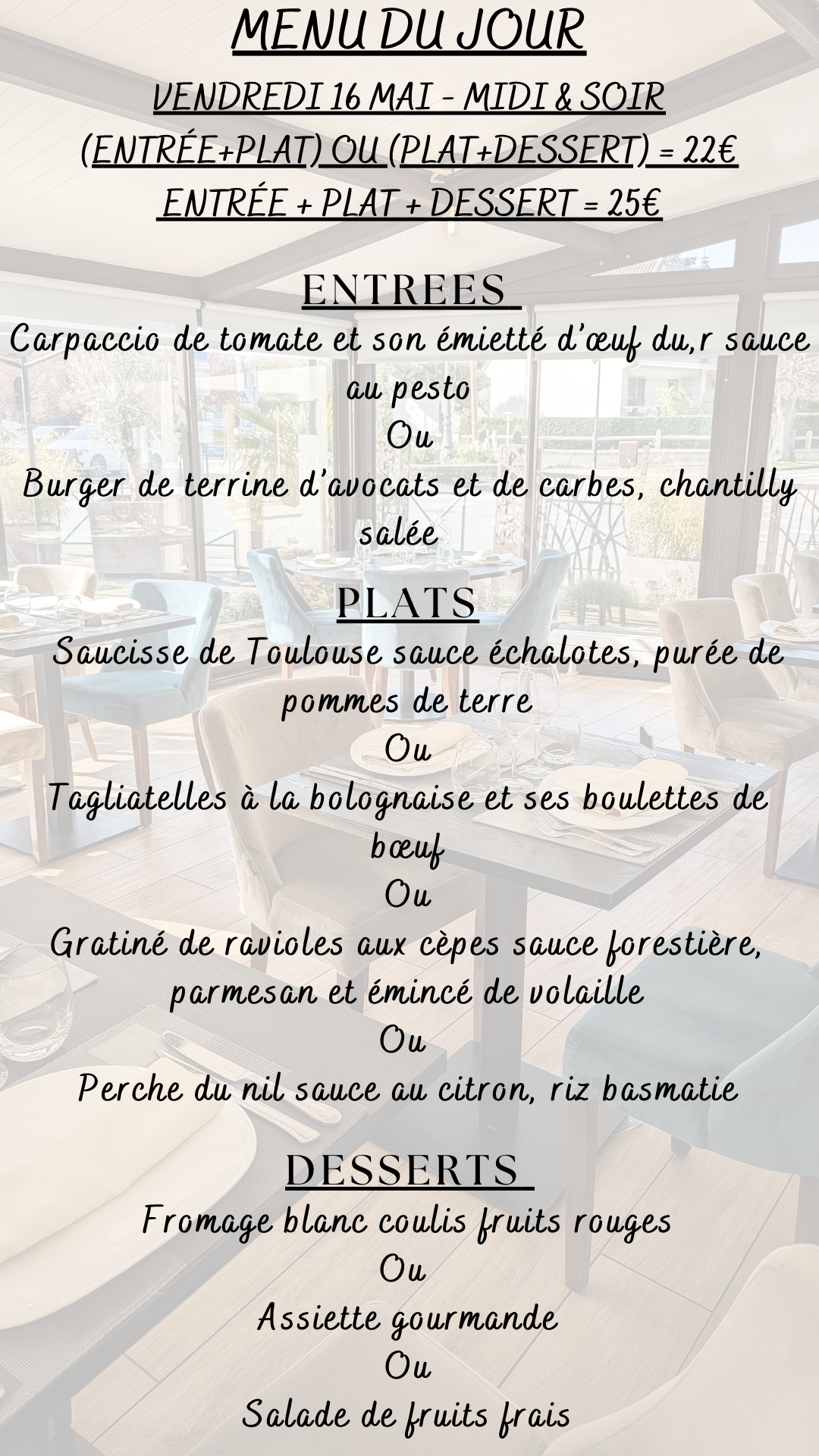Menu du jour du Vendredi 16 mai 2025
