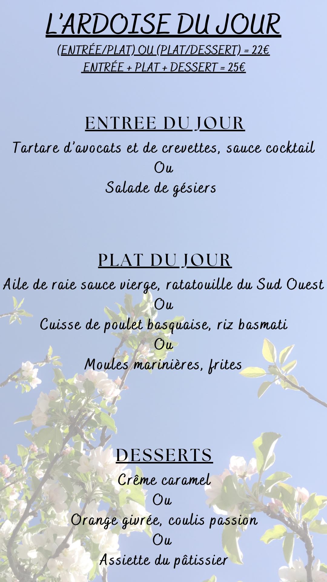 Menu du jour du Mardi 20 mai 2025