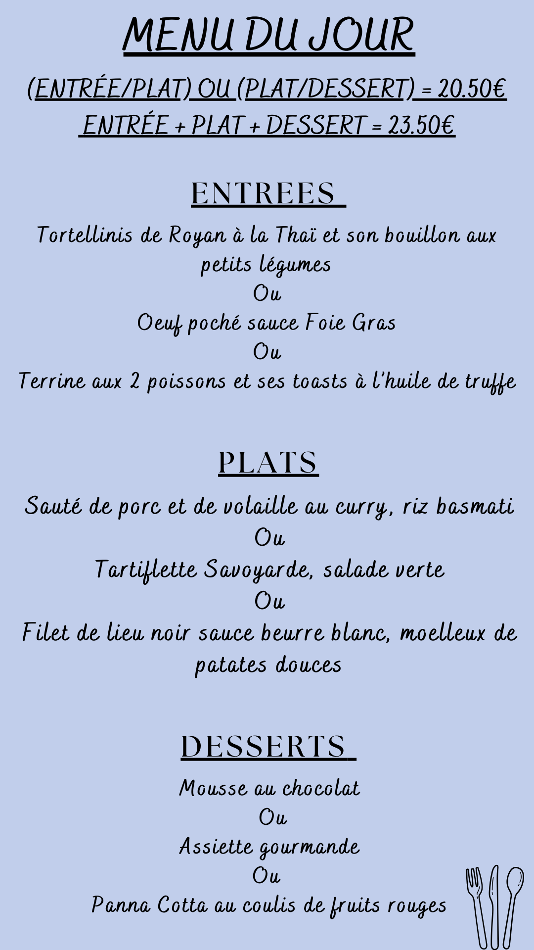 Nouvelle formule le midi : Menu de la semaine + suggestions