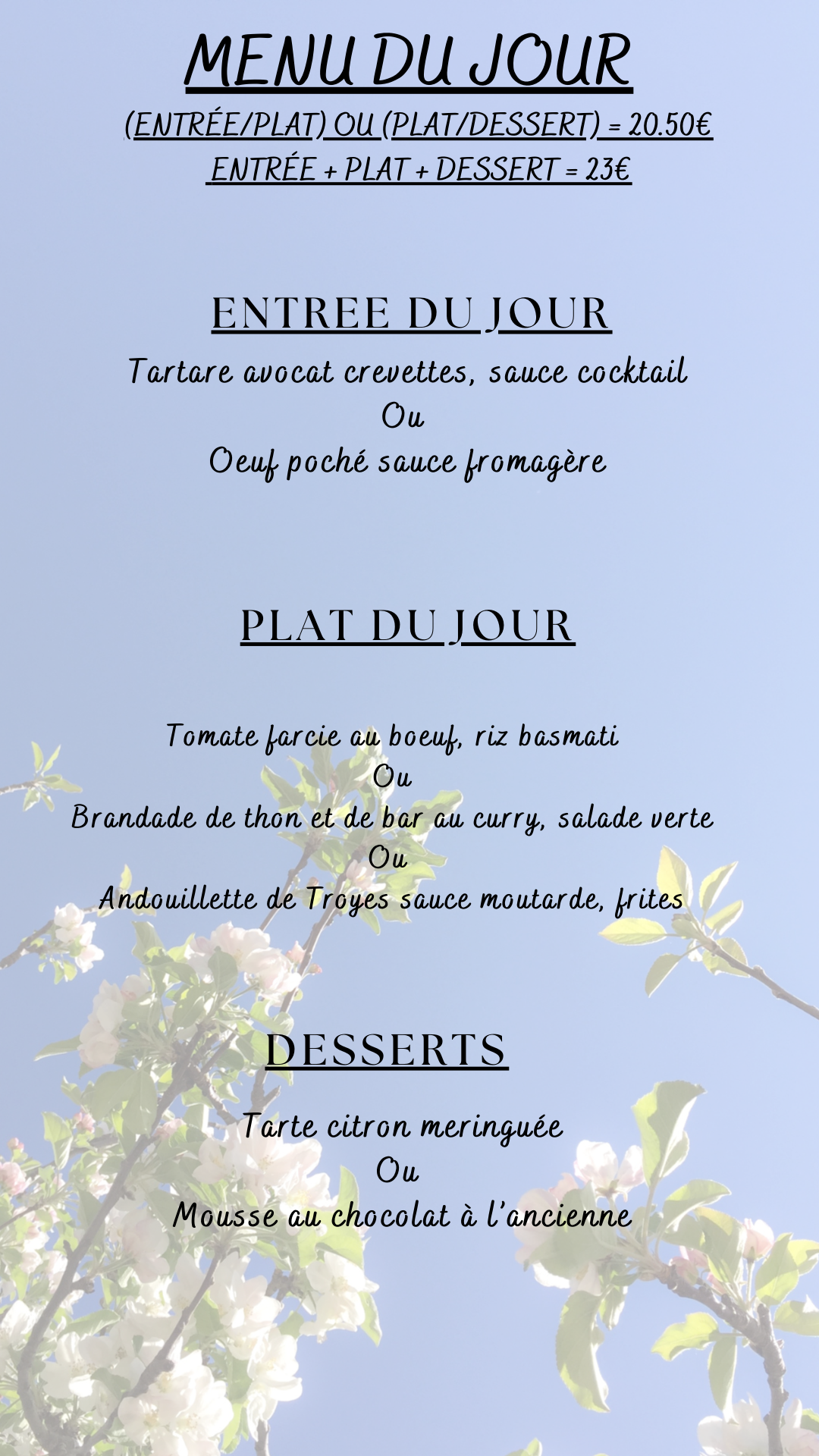 Menu du jour : jeudi 12 mars 2026