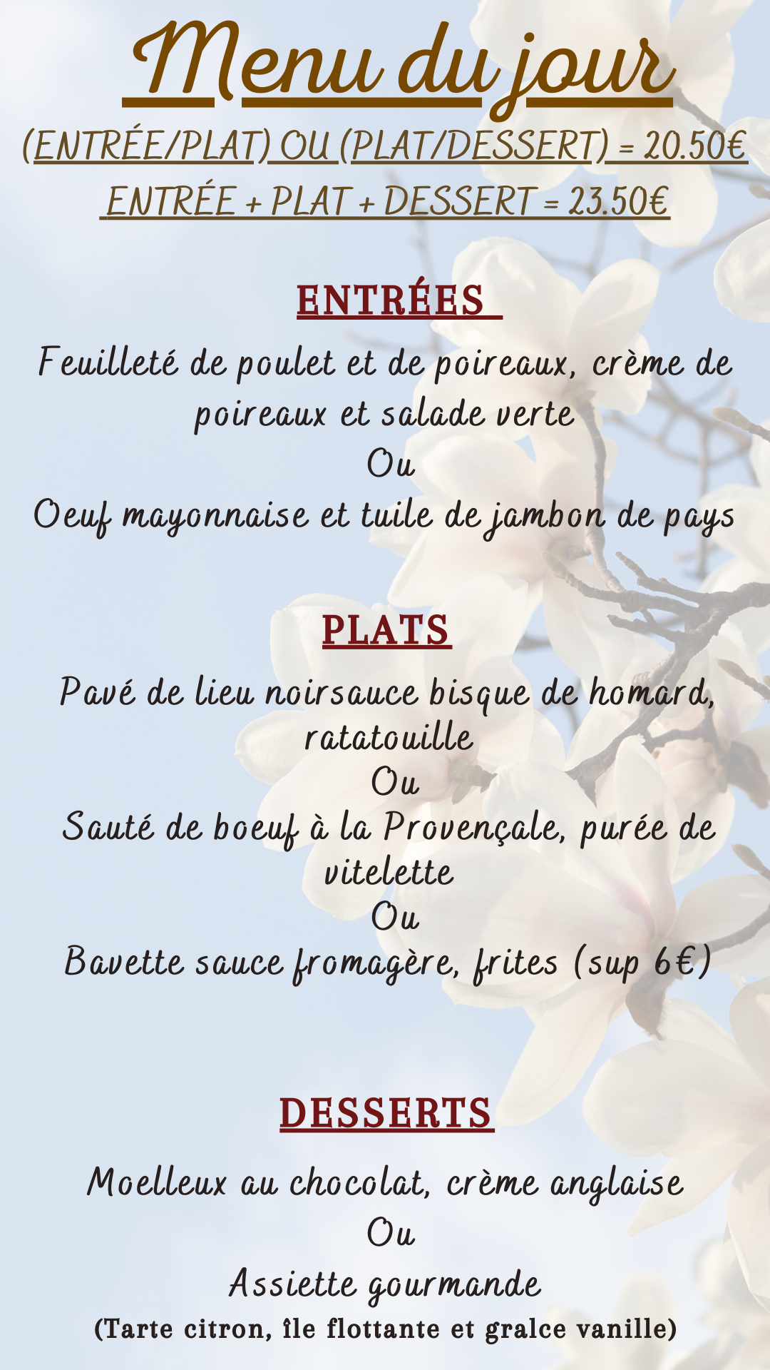 Menu du jour : Mercredi 18 mars 2026