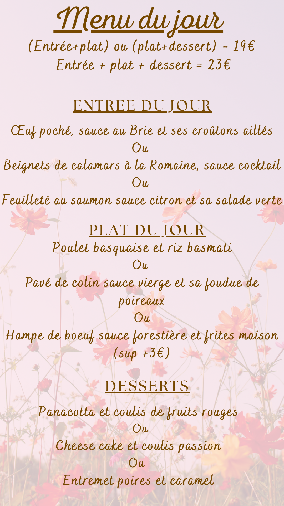Menu du jour : Mercredi 13 mai 2026
