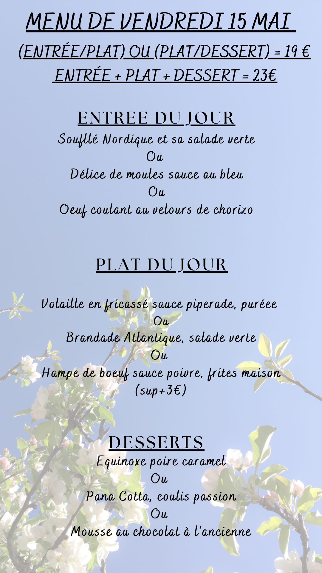 Menu du jour : vendredi 15 mai 2026