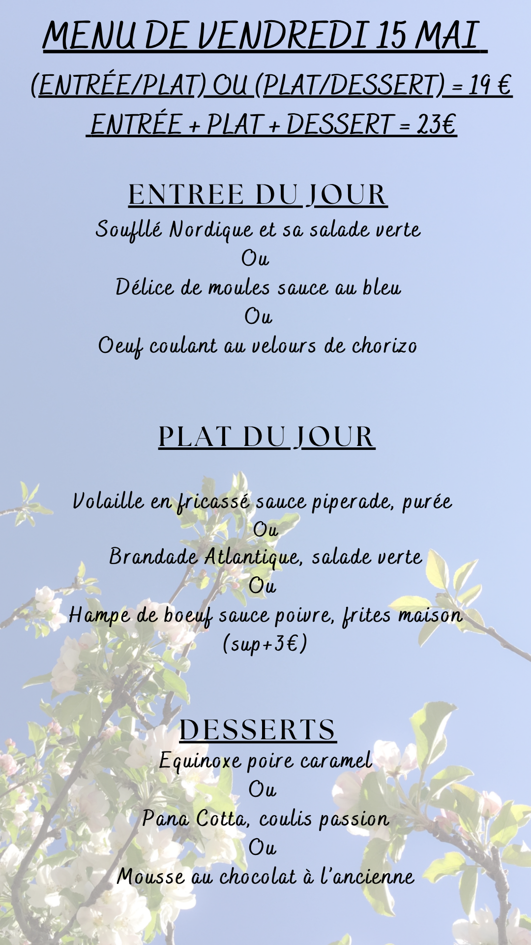 Menu du jour : vendredi 15 mai 2026