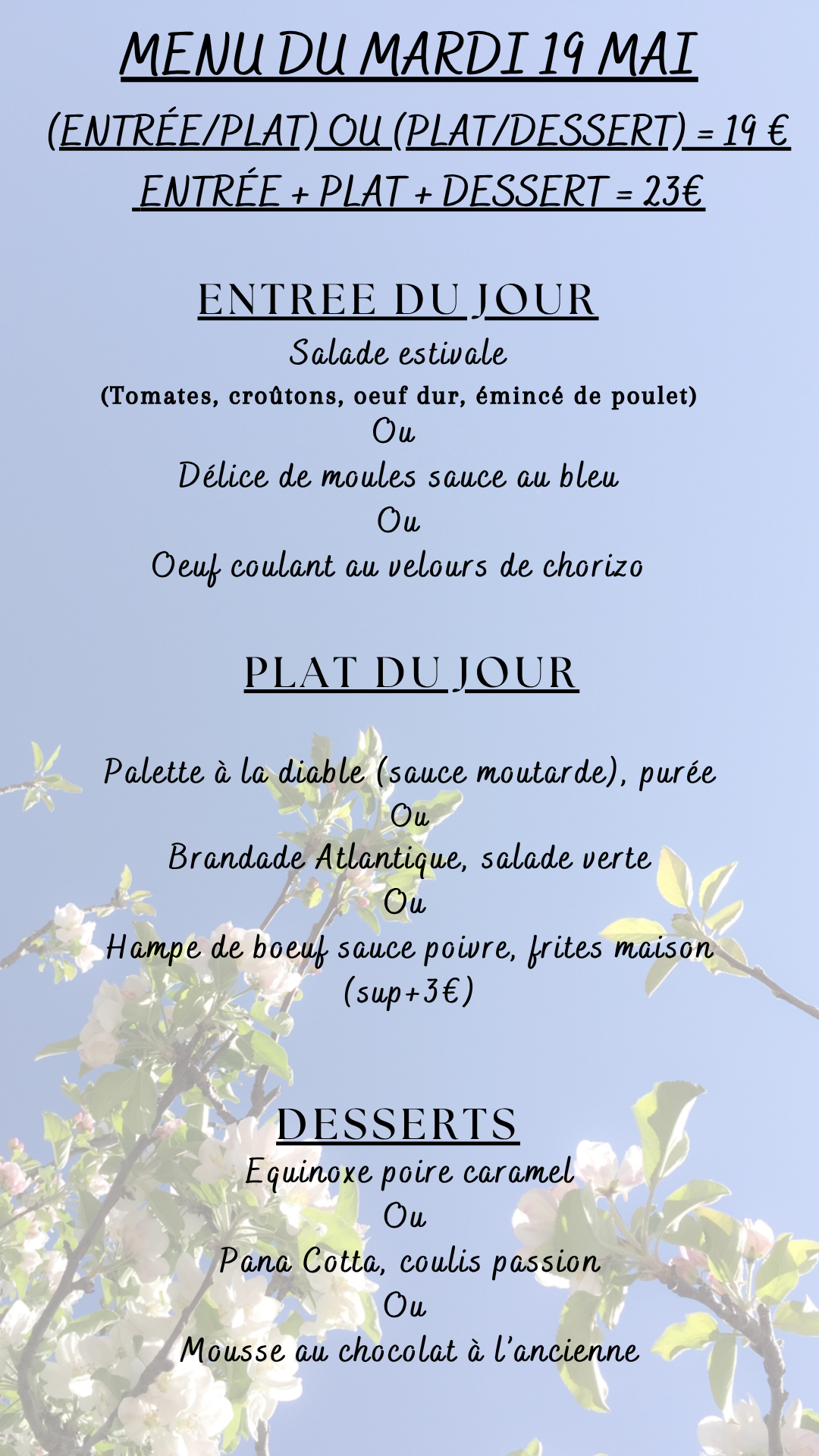 Menu du jour : Mardi 19 mai 2026