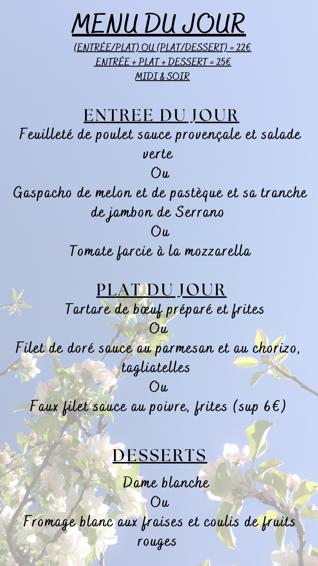 Menu du jour du vendredi 13 juin 2025