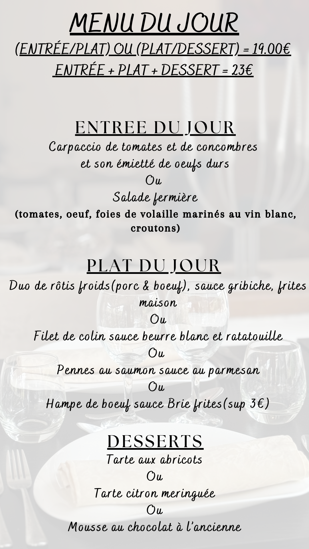 Menu du jour : Vendredi 29 mai 2026 - Midi