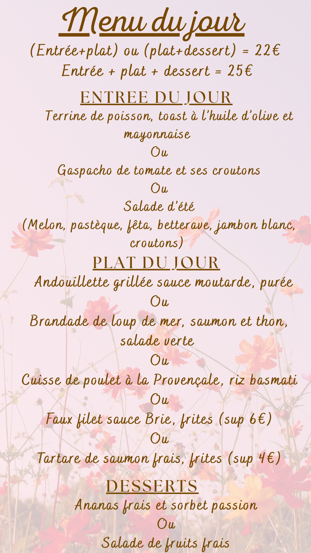 Menu du jour Mercredi 02 juillet