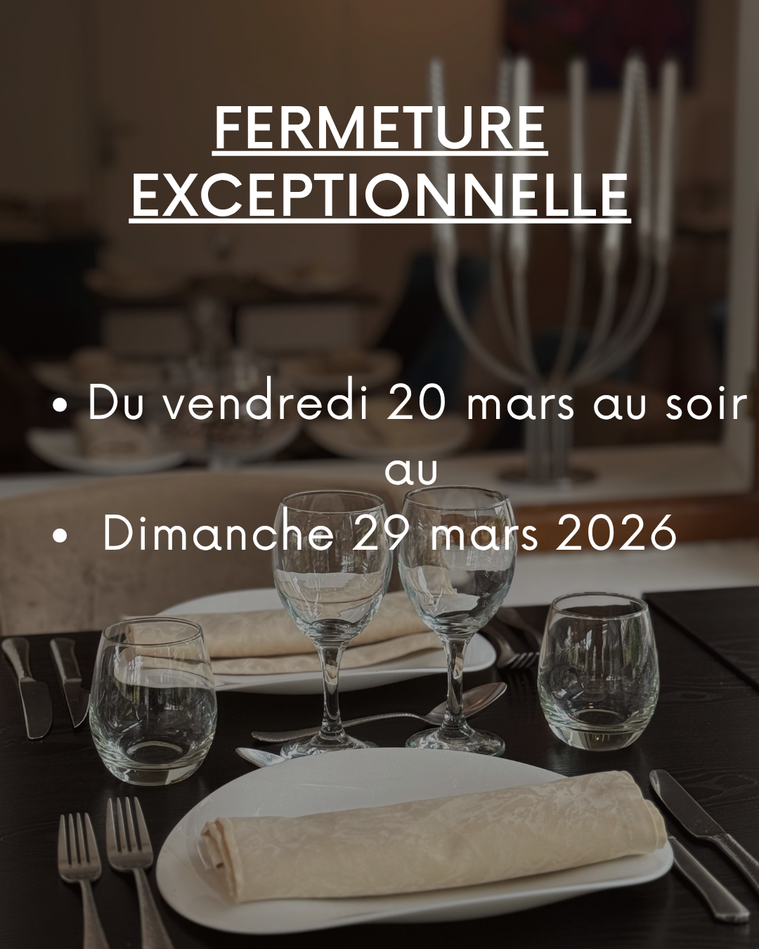Fermeture exceptionnelle (congés) du 20/03 au soir jusqu'au 28 mars 2026